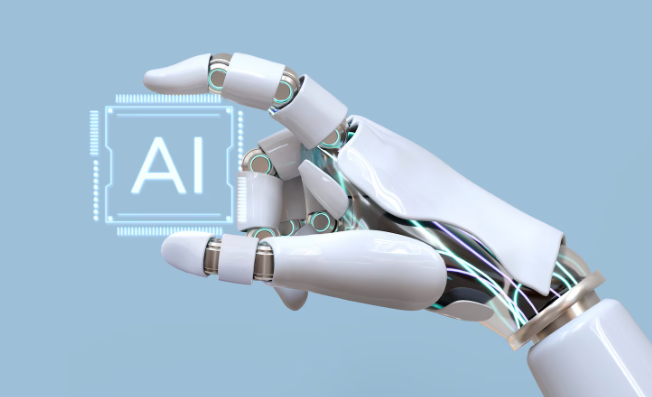 Robotic hand holding an AI chip